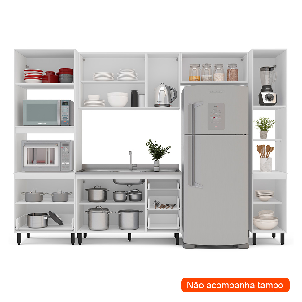 Cozinha Compacta Sem Tampo com Paneleiro Meena 10 Portas 4 Gavetas Branca