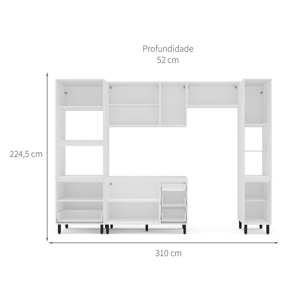 Cozinha Compacta Sem Tampo com Paneleiro Meena 9 Portas 5 Gavetas Creme e Branca