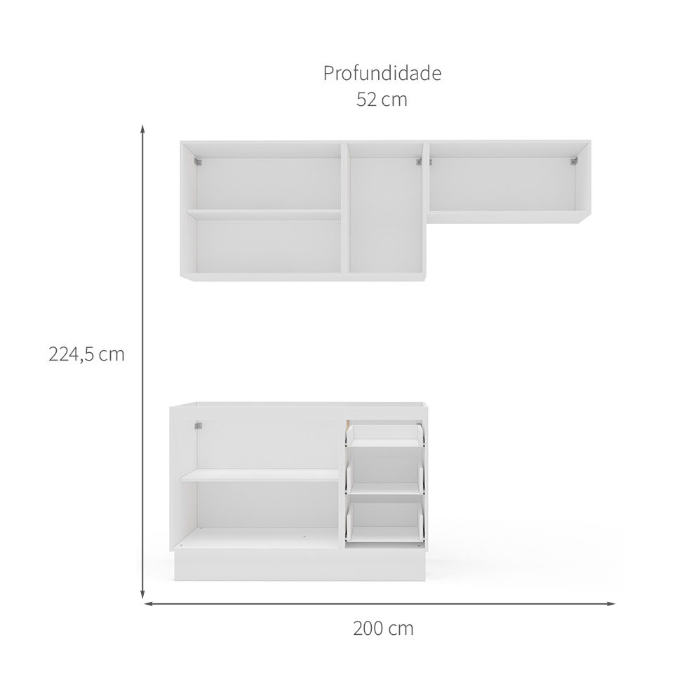 Cozinha Compacta Sem Tampo com Rodapé Amara 6 Portas 3 Gavetas Creme e Branca