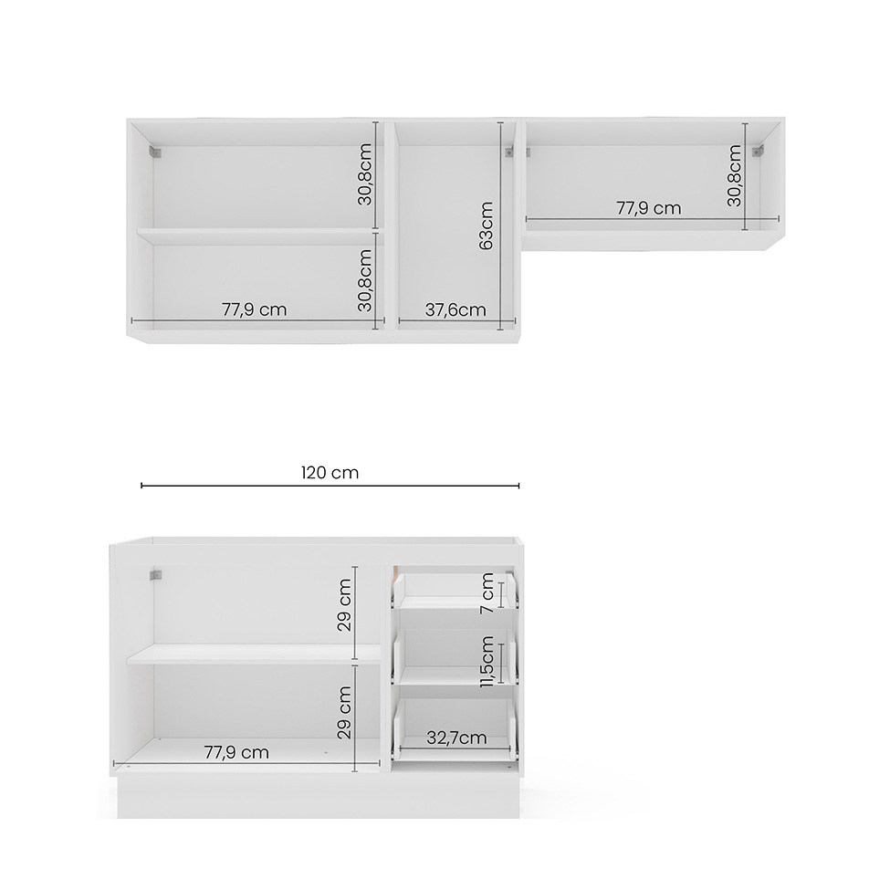 Cozinha Compacta Sem Tampo com Rodapé Amara 6 Portas 3 Gavetas Creme e Branca