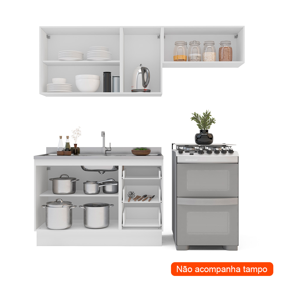 Cozinha Compacta Sem Tampo com Rodapé Amara 6 Portas 3 Gavetas Verde e Branca