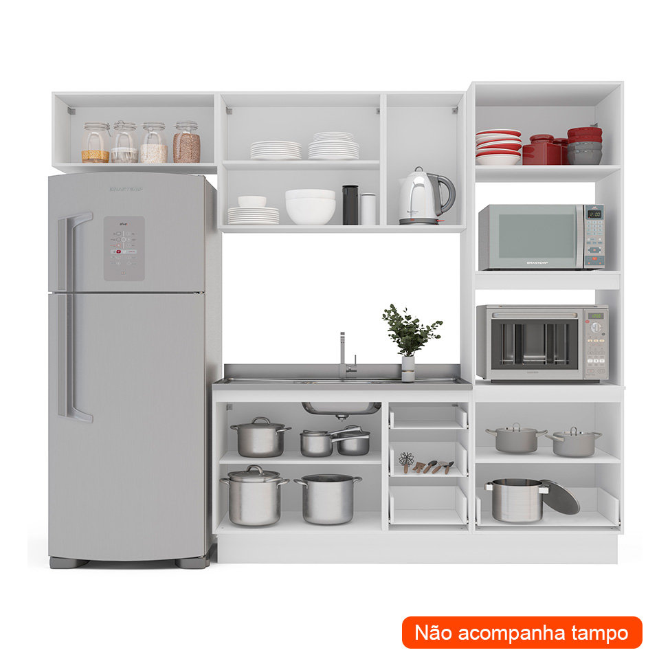 Cozinha Compacta Sem Tampo com Rodapé Amara 7 Portas 5 Gavetas Azul e Branca
