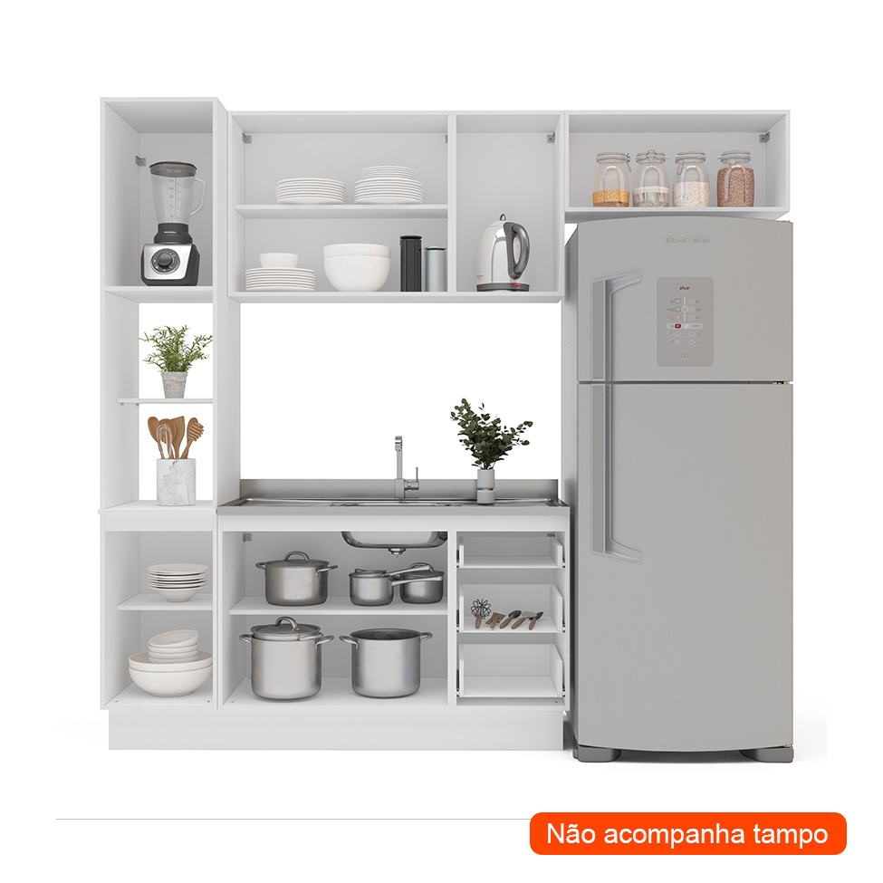 Cozinha Compacta Sem Tampo com Rodapé Amara 8 Portas 3 Gavetas Azul e Branca