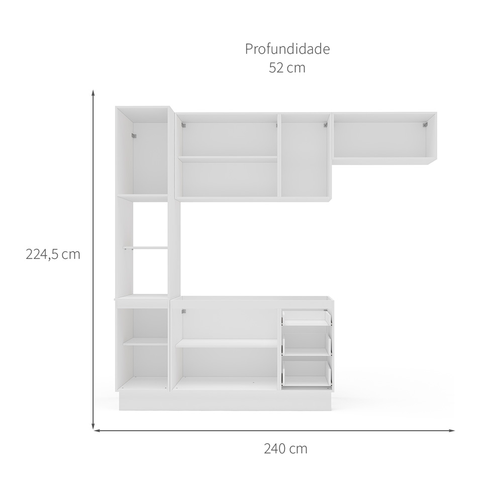 Cozinha Compacta Sem Tampo com Rodapé Amara 8 Portas 3 Gavetas Azul e Branca