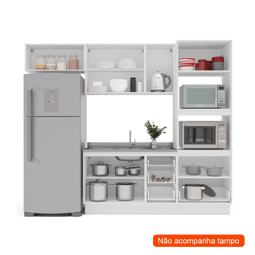 Cozinha Compacta Sem Tampo com Rodapé Amara 8 Portas 4 Gavetas Verde e Branca