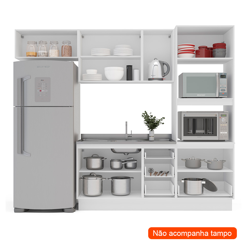 Cozinha Compacta Sem Tampo com Rodapé Meena 7 Portas 5 Gavetas Branca