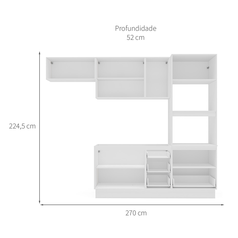 Cozinha Compacta Sem Tampo com Rodapé Meena 7 Portas 5 Gavetas Creme e Branca