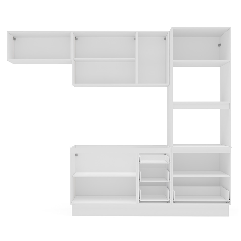 Cozinha Compacta Sem Tampo com Rodapé Meena 7 Portas 5 Gavetas Creme e Branca