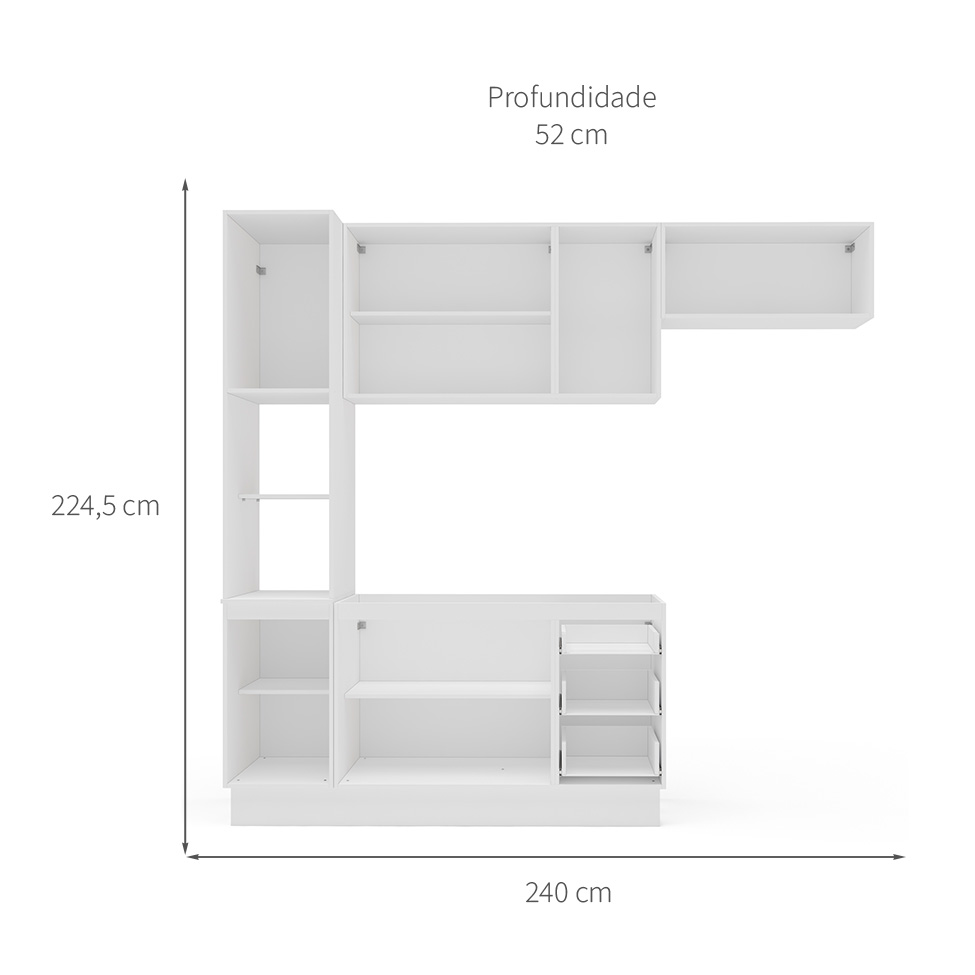 Cozinha Compacta Sem Tampo com Rodapé Meena 8 Portas 3 Gavetas Creme e Branca