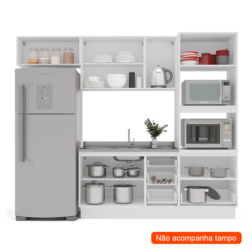 Cozinha Compacta Sem Tampo com Rodapé Meena 8 Portas 4 Gavetas Azul e Branca