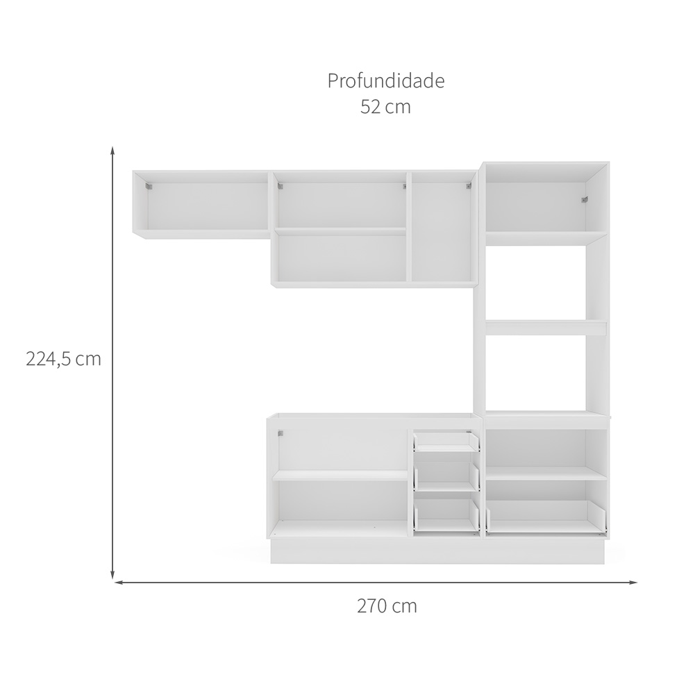Cozinha Compacta Sem Tampo com Rodapé Meena 8 Portas 4 Gavetas Azul e Branca