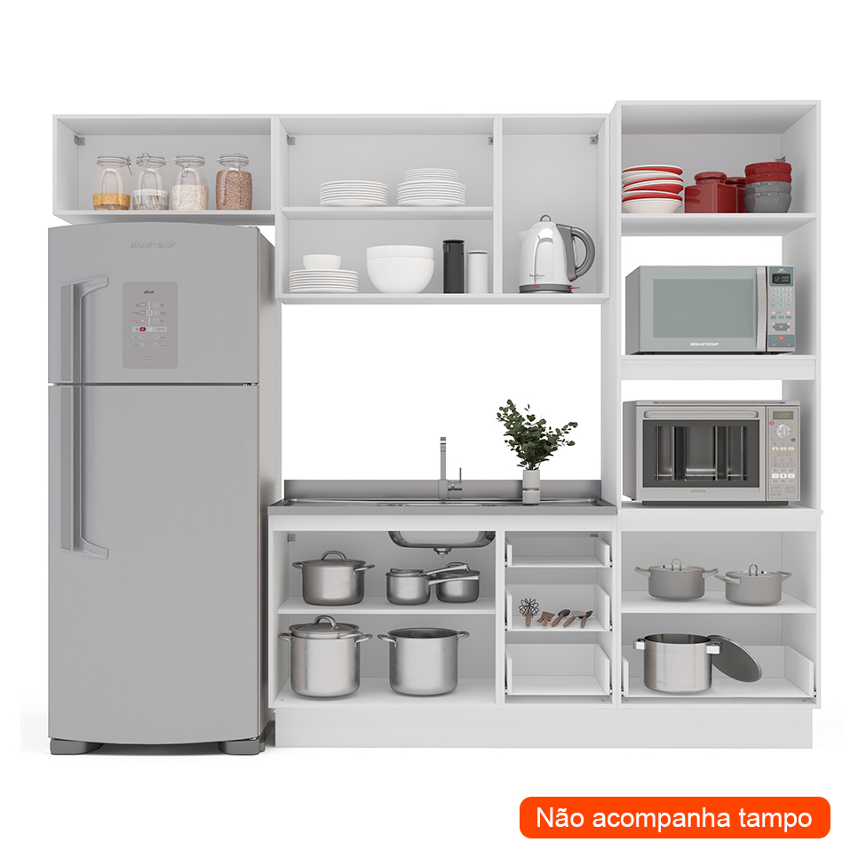 Cozinha Compacta Sem Tampo com Rodapé Meena 8 Portas 4 Gavetas Verde e Branca