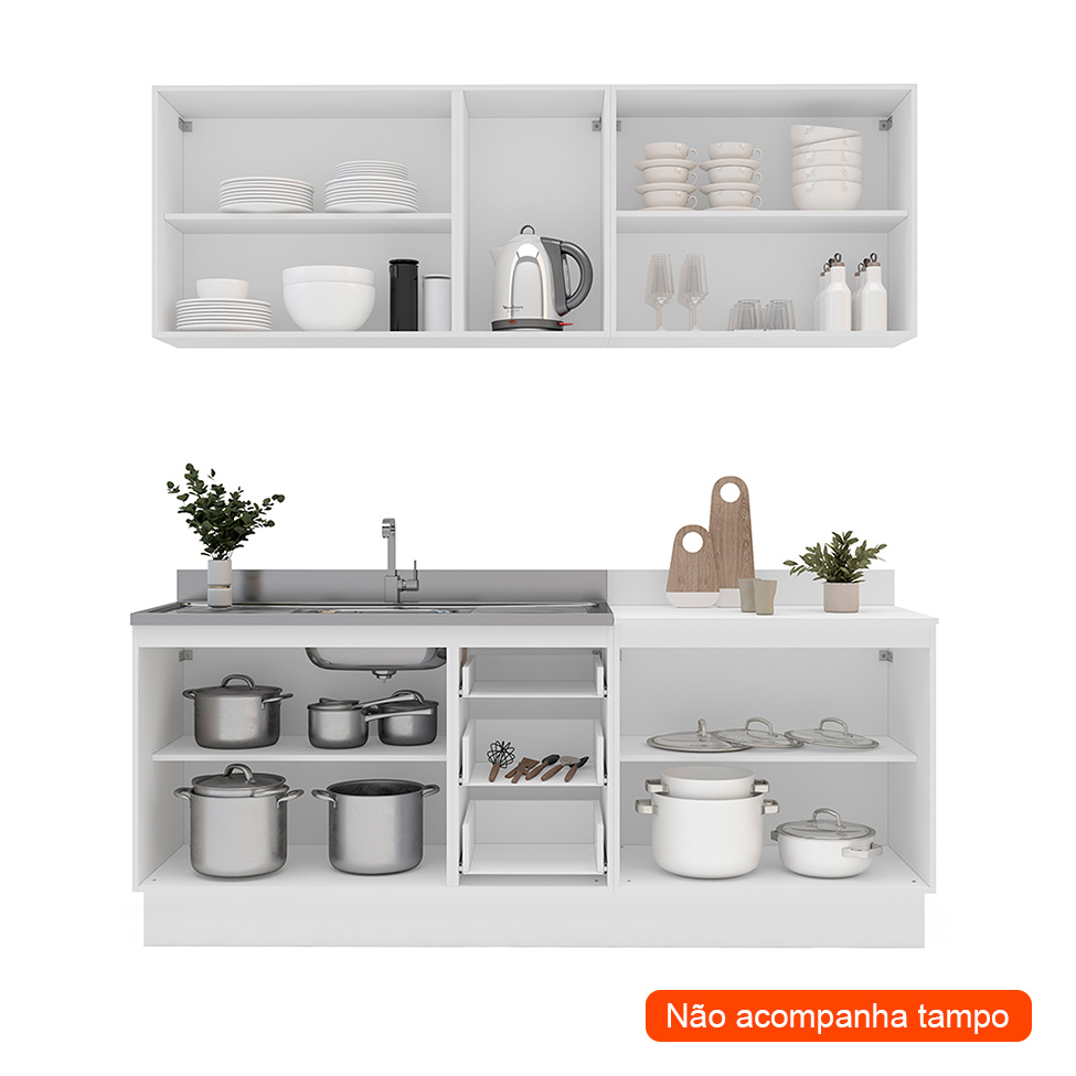 Cozinha Compacta Sem Tampo com Rodapé Meena 9 Portas 3 Gavetas Azul e Branca