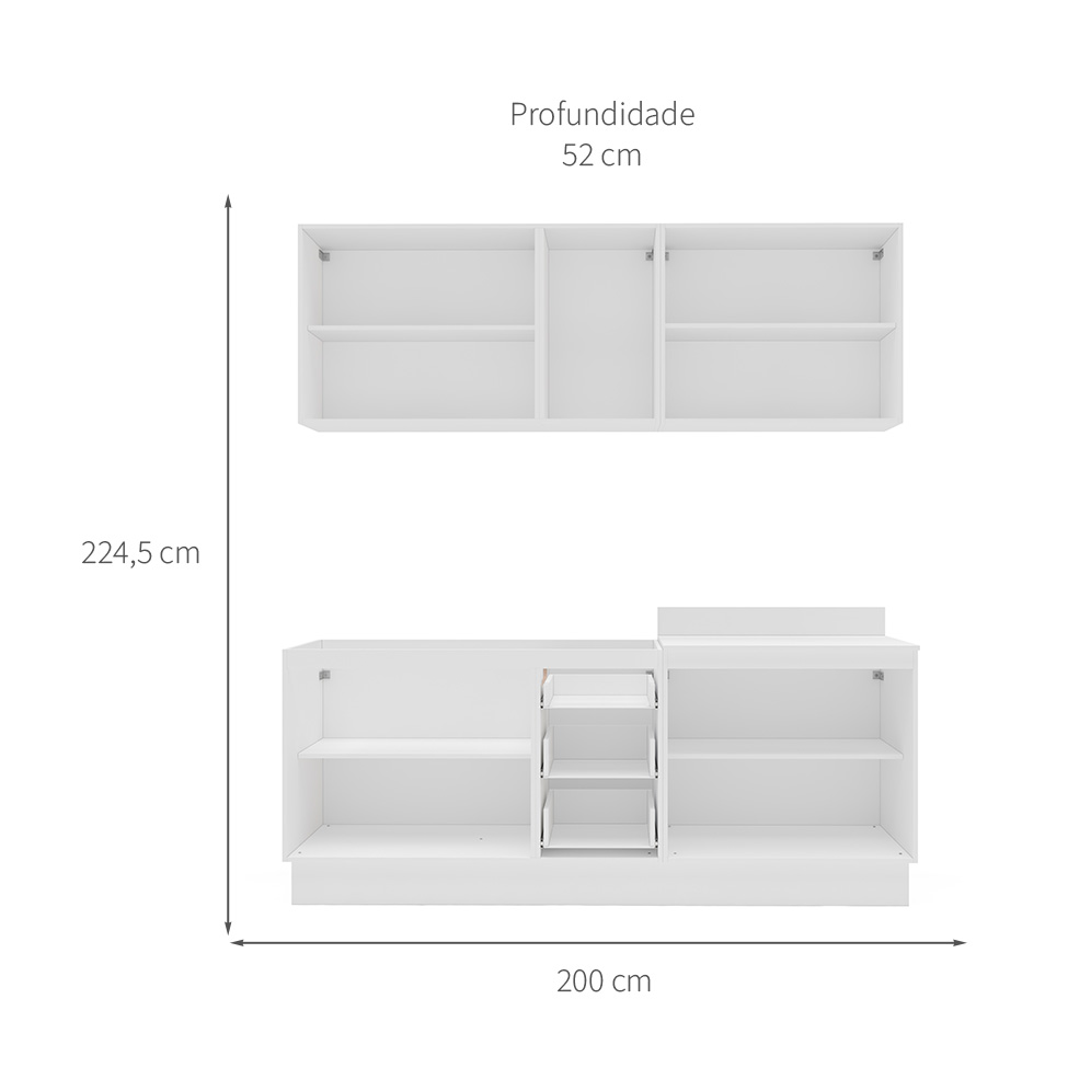 Cozinha Compacta Sem Tampo com Rodapé Meena 9 Portas 3 Gavetas Azul e Branca