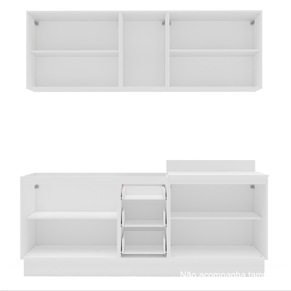 Cozinha Compacta Sem Tampo com Rodapé Meena 9 Portas 3 Gavetas Azul e Branca