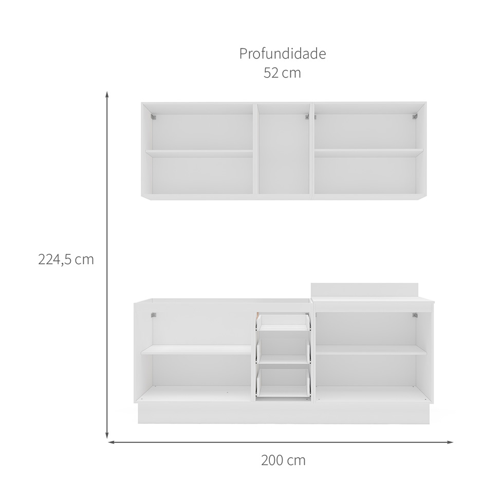Cozinha Compacta Sem Tampo com Rodapé Meena 9 Portas 3 Gavetas Creme e Branca