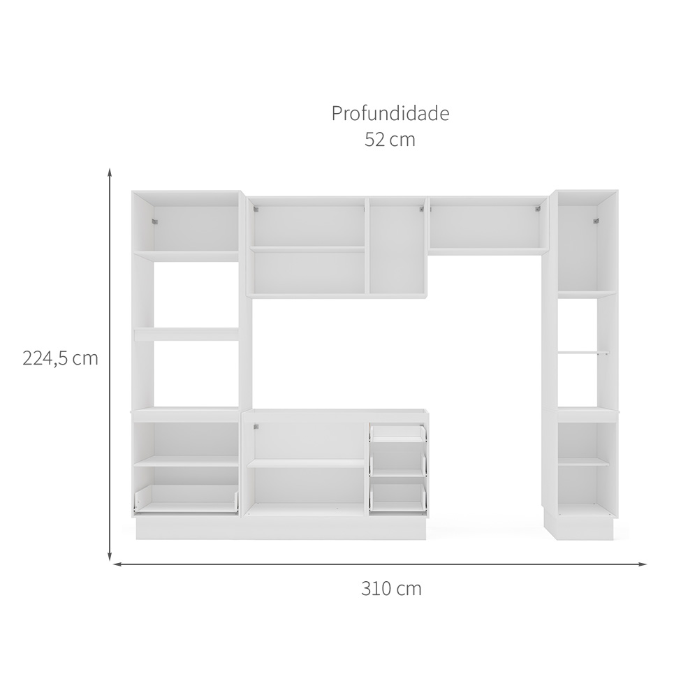 Cozinha Compacta Sem Tampo com Rodapé e Paneleiro Amara 10 Portas 4 Gavetas Branca