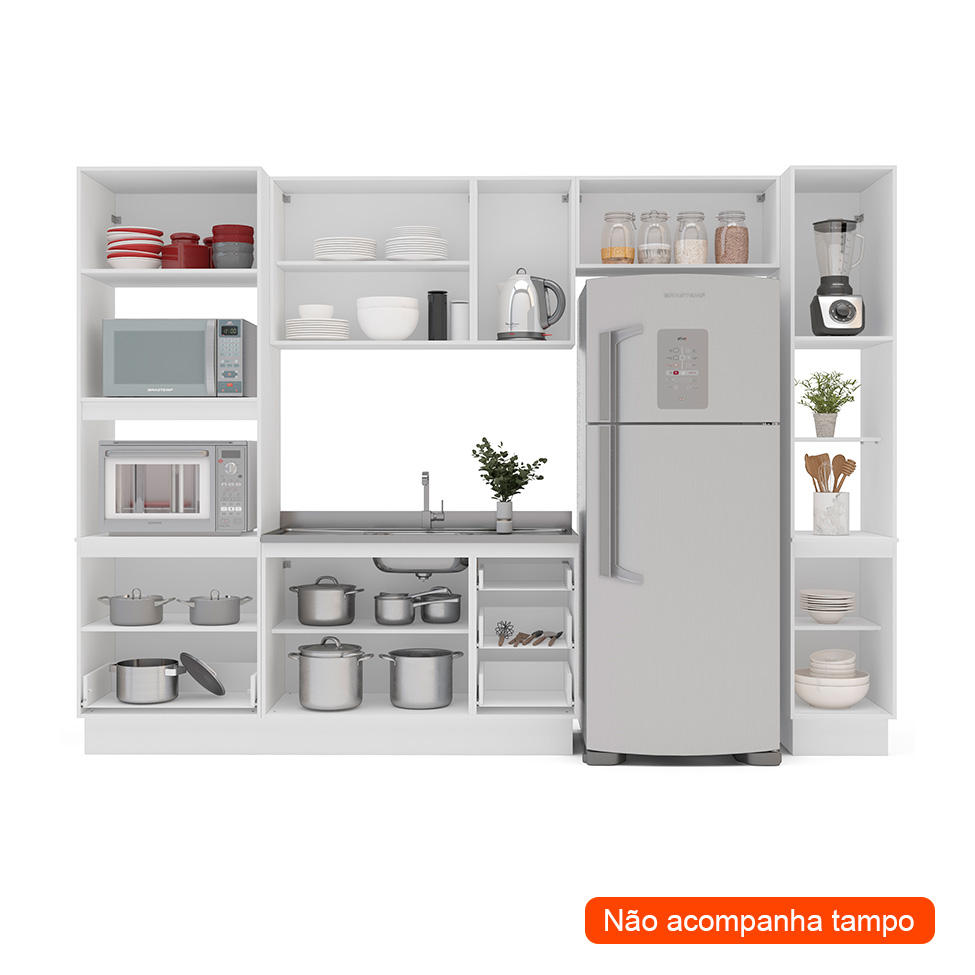 Cozinha Compacta Sem Tampo com Rodapé e Paneleiro Amara 9 Portas 5 Gavetas Verde e Branca