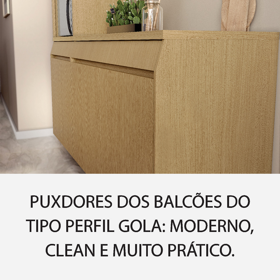 Cozinha Compacta Simone Mendes 100% MDF 12 Portas 4 Gavetas Bege e Carvalho