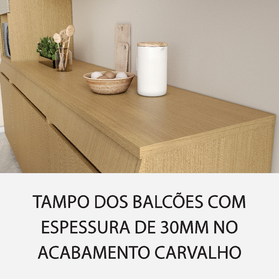 Cozinha Compacta Simone Mendes 100% MDF 12 Portas 4 Gavetas Bege e Carvalho