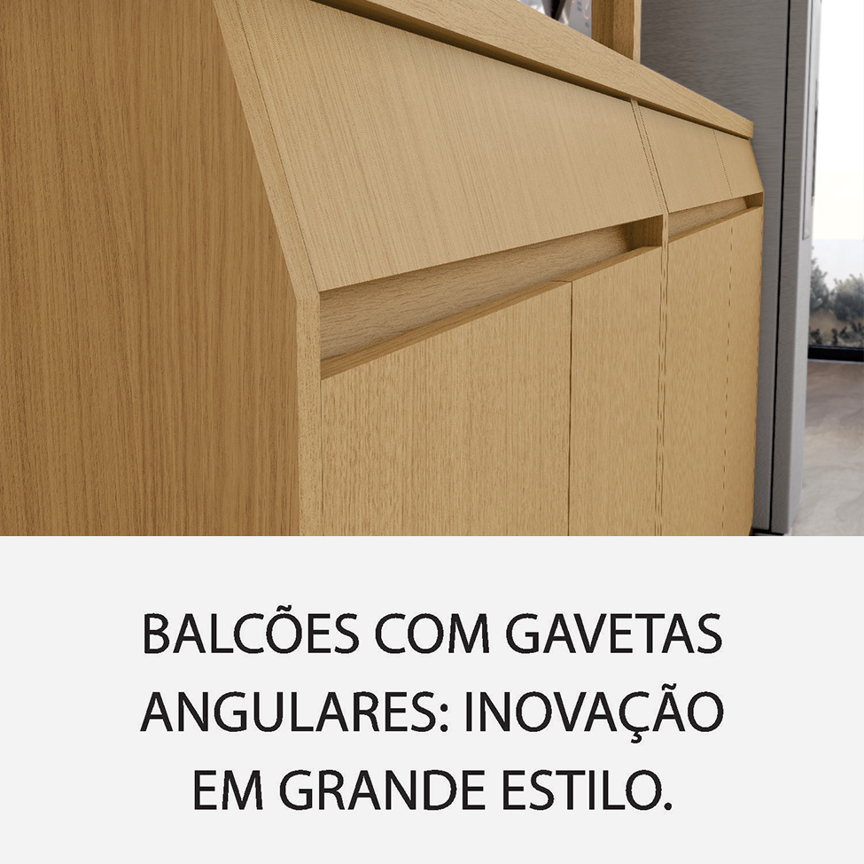 Cozinha Compacta Simone Mendes 100% MDF 12 Portas 4 Gavetas Bege e Carvalho