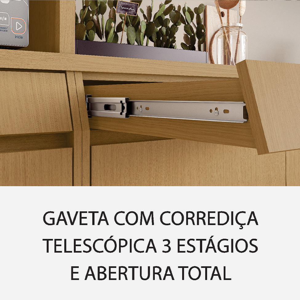 Cozinha Compacta Simone Mendes 100% MDF 12 Portas 4 Gavetas Bege e Carvalho