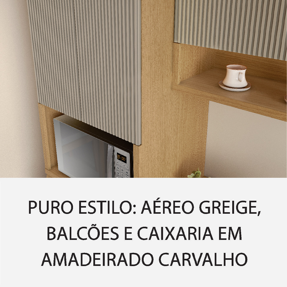 Cozinha Compacta Simone Mendes 100% MDF 13 Portas 4 Gavetas Bege e Carvalho