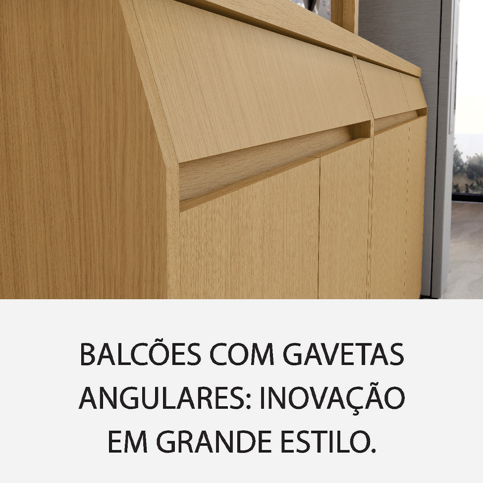 Cozinha Compacta Simone Mendes 100% MDF 9 Portas 3 Gavetas Bege e Carvalho