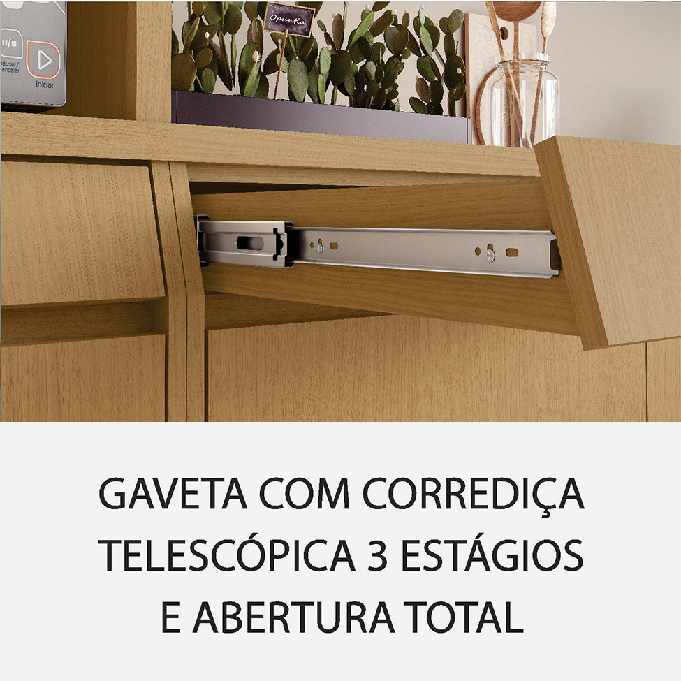 Cozinha Compacta Simone Mendes 100% MDF 9 Portas 3 Gavetas Bege e Carvalho