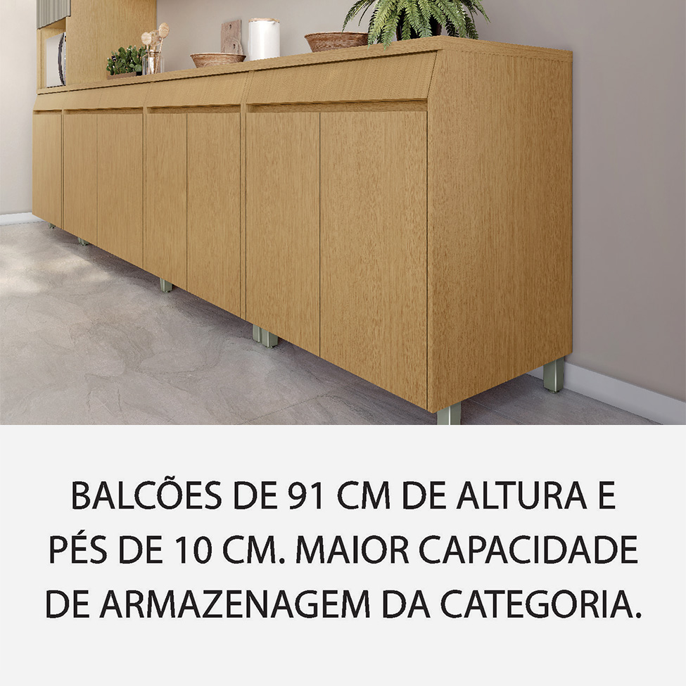 Cozinha Compacta Simone Mendes 100% MDF 9 Portas 3 Gavetas Bege e Carvalho