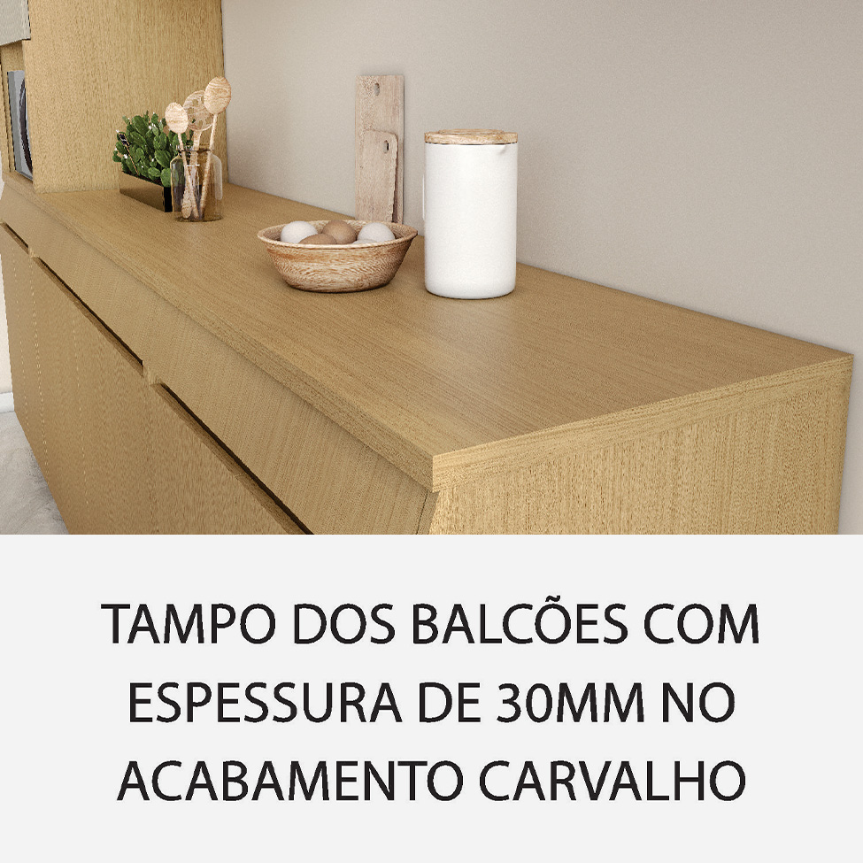 Cozinha Compacta Simone Mendes 100% MDF 9 Portas 3 Gavetas Bege e Carvalho