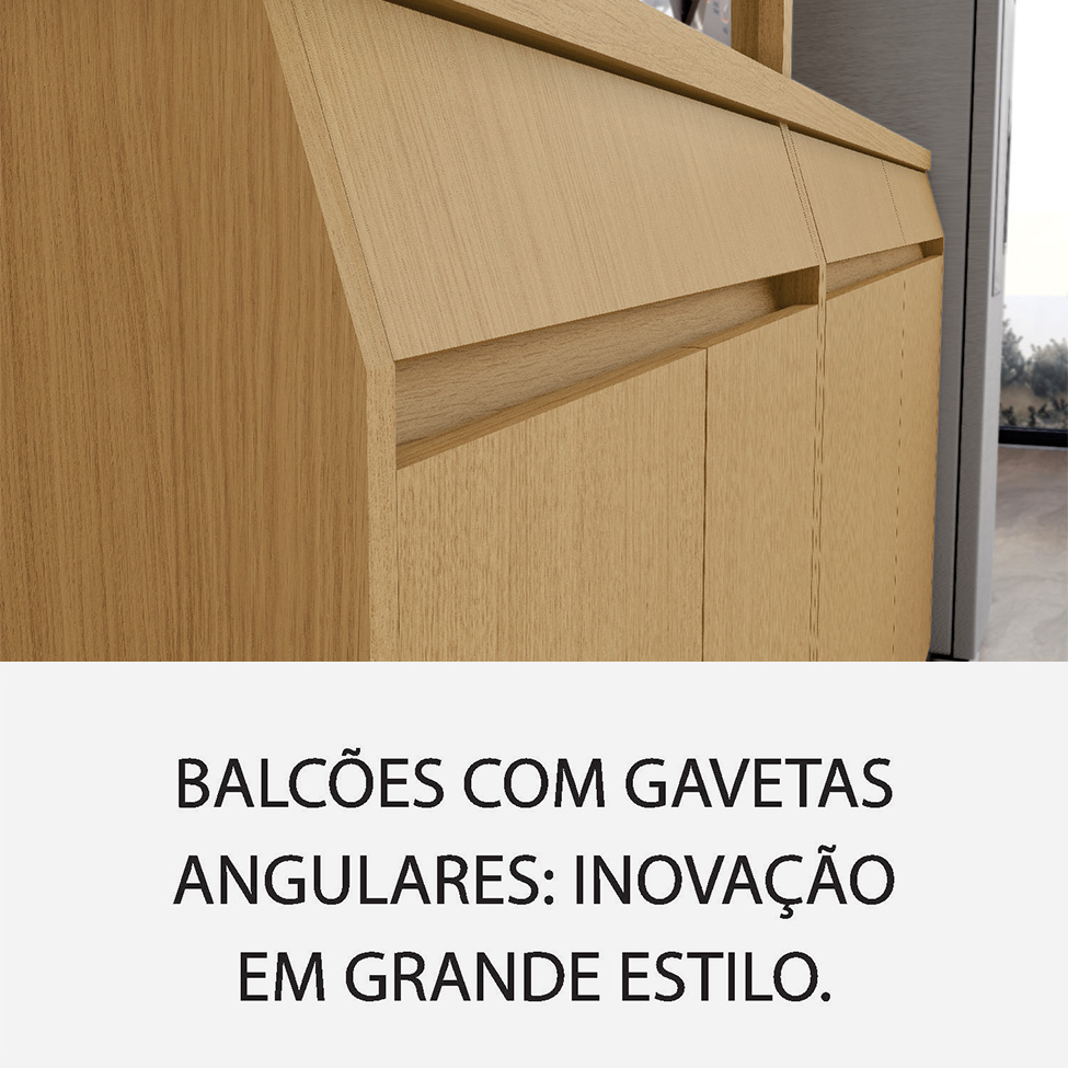 Cozinha Compacta Simone Mendes 100% MDF 9 Portas 4 Gavetas Bege e Carvalho