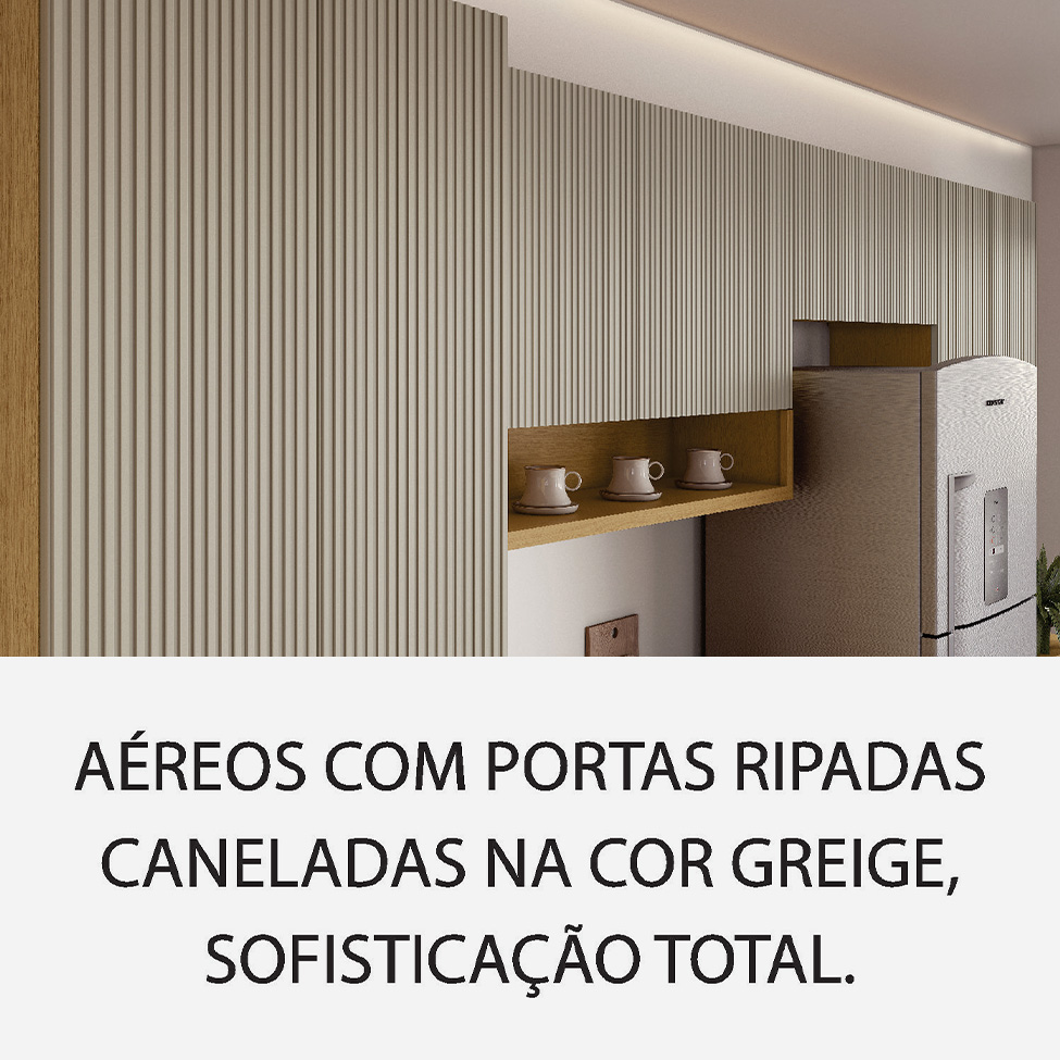 Cozinha Compacta Simone Mendes 100% MDF 9 Portas 4 Gavetas Bege e Carvalho