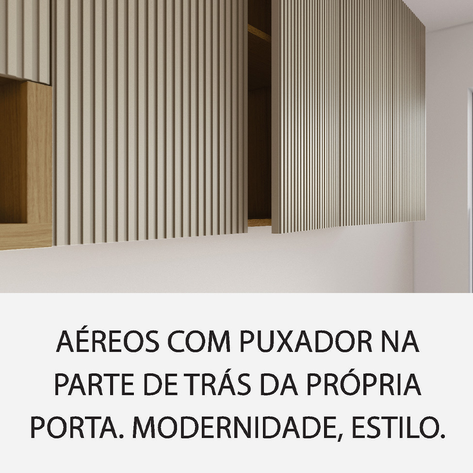 Cozinha Compacta Simone Mendes 100% MDF 9 Portas 4 Gavetas Bege e Carvalho