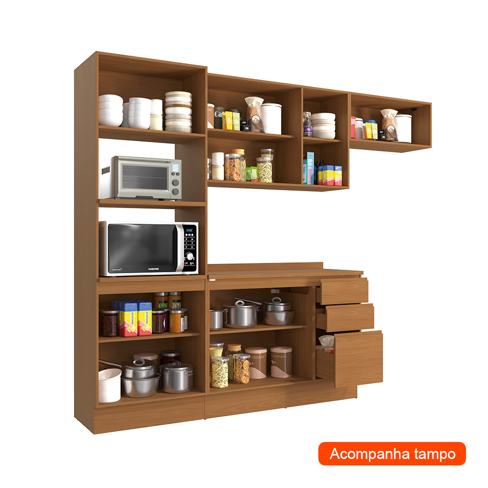 Cozinha Compacta Valence 10 Portas 3 Gavetas Canela