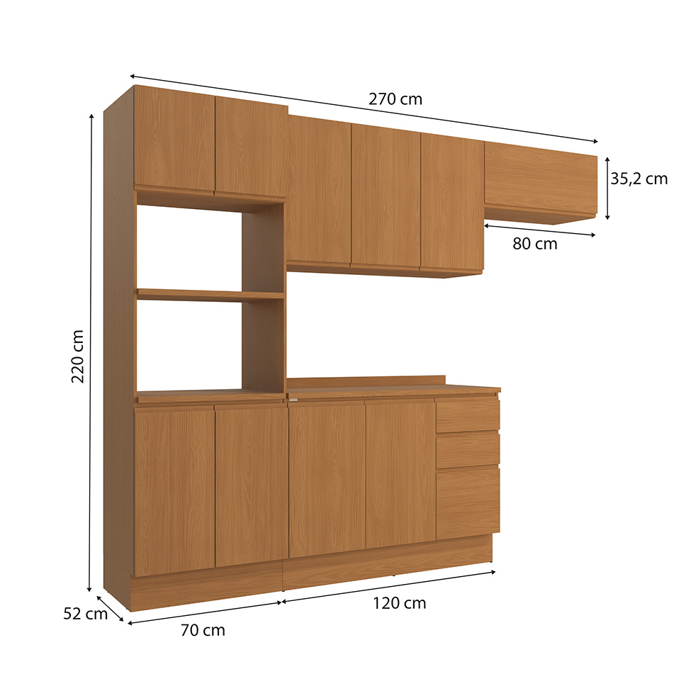 Cozinha Compacta Valence 10 Portas 3 Gavetas Canela