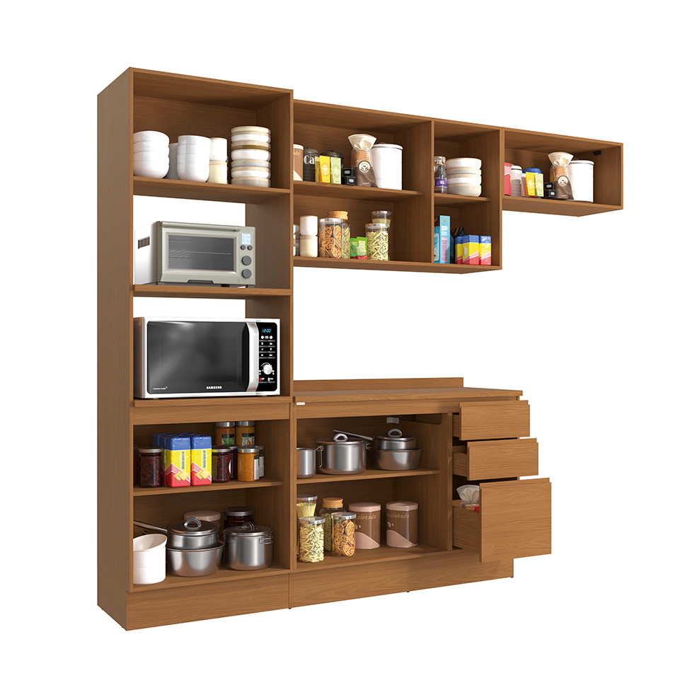 Cozinha Compacta Valence 10 Portas 3 Gavetas Canela