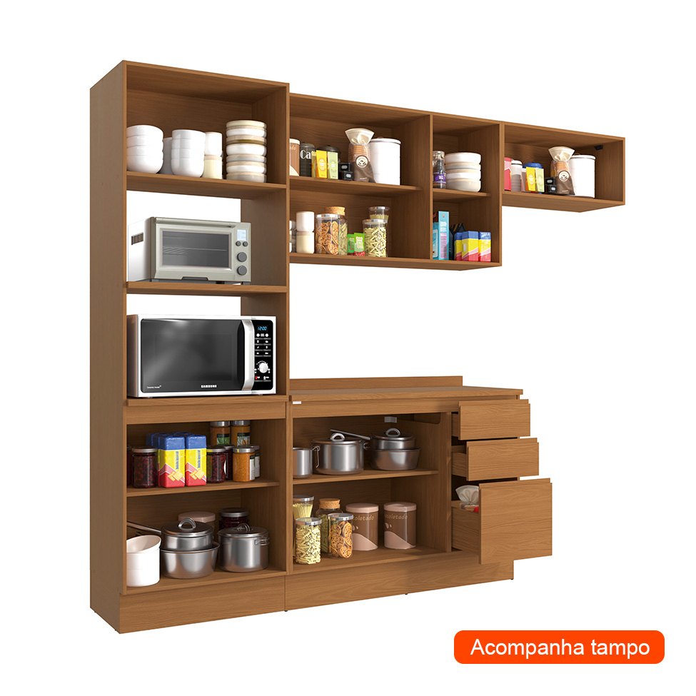 Cozinha Compacta Valence 10 Portas 3 Gavetas Canela e Azul