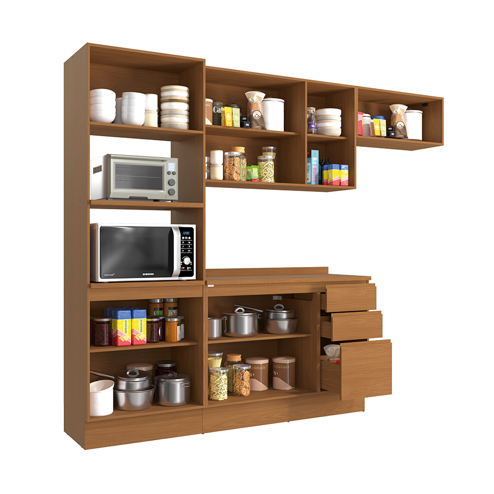 Cozinha Compacta Valence 10 Portas 3 Gavetas Canela e Azul