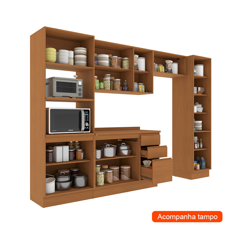 Cozinha Compacta Valence 12 Portas 3 Gavetas Canela