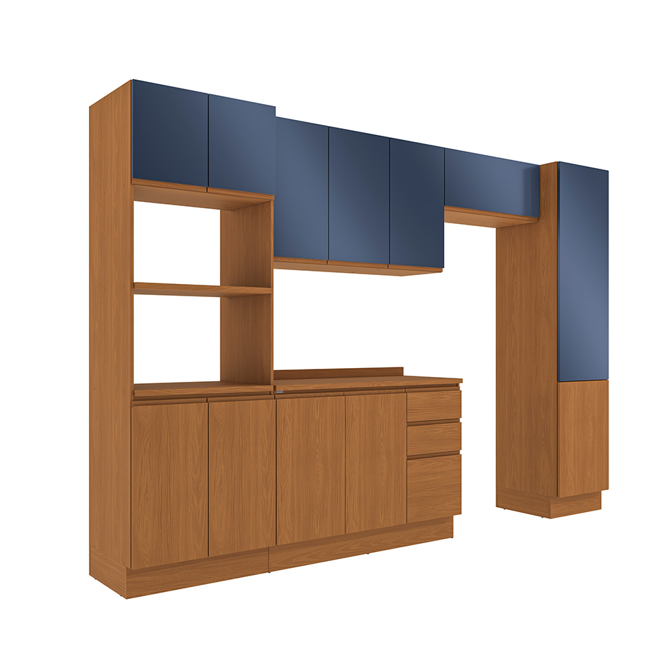 Cozinha Compacta Valence 12 Portas 3 Gavetas Canela e Azul