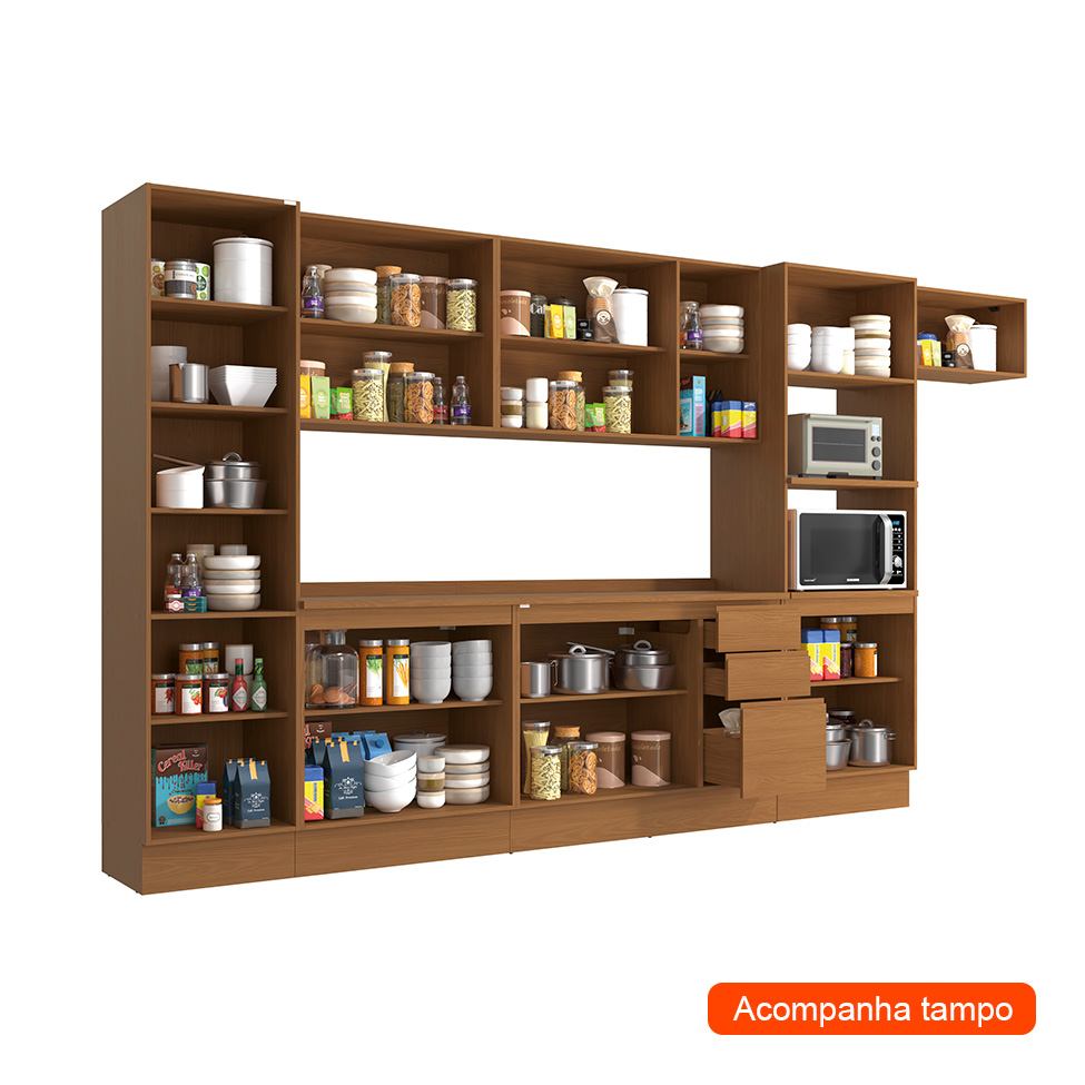 Cozinha Compacta Valence 16 Portas 3 Gavetas Canela