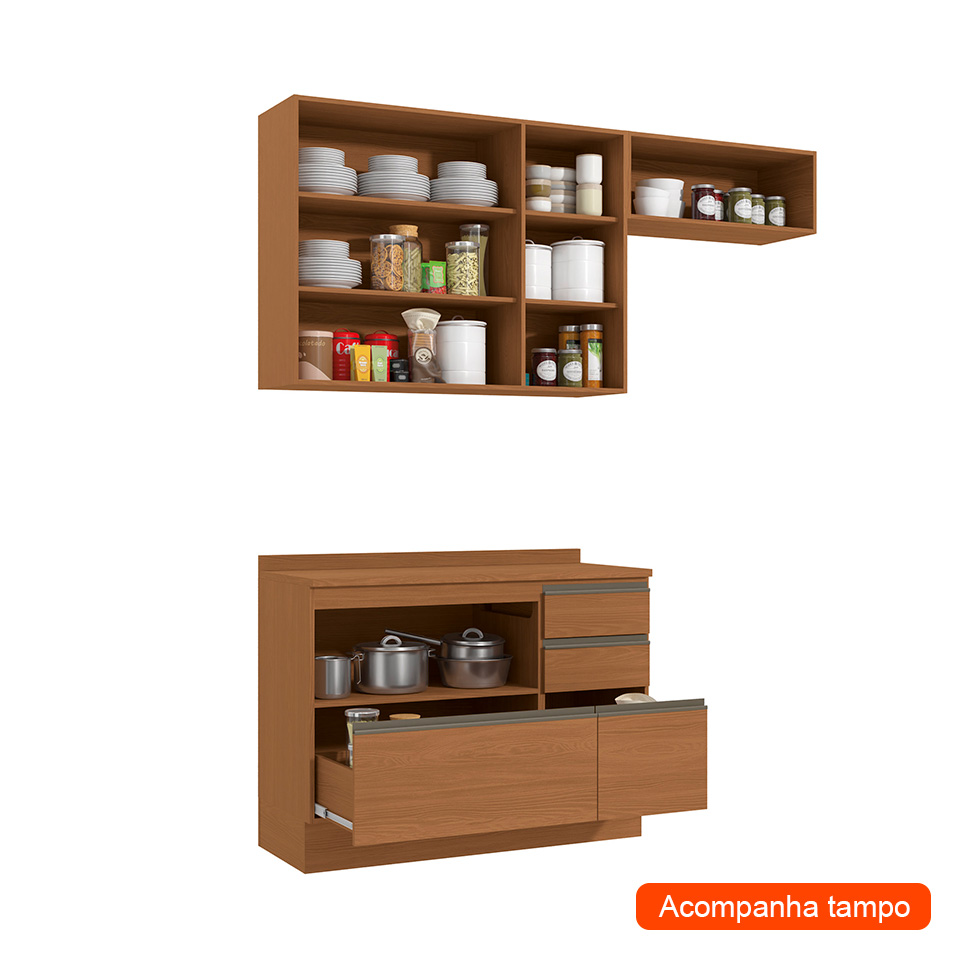 Cozinha Compacta Valence 4 Portas 4 Gavetas Canela