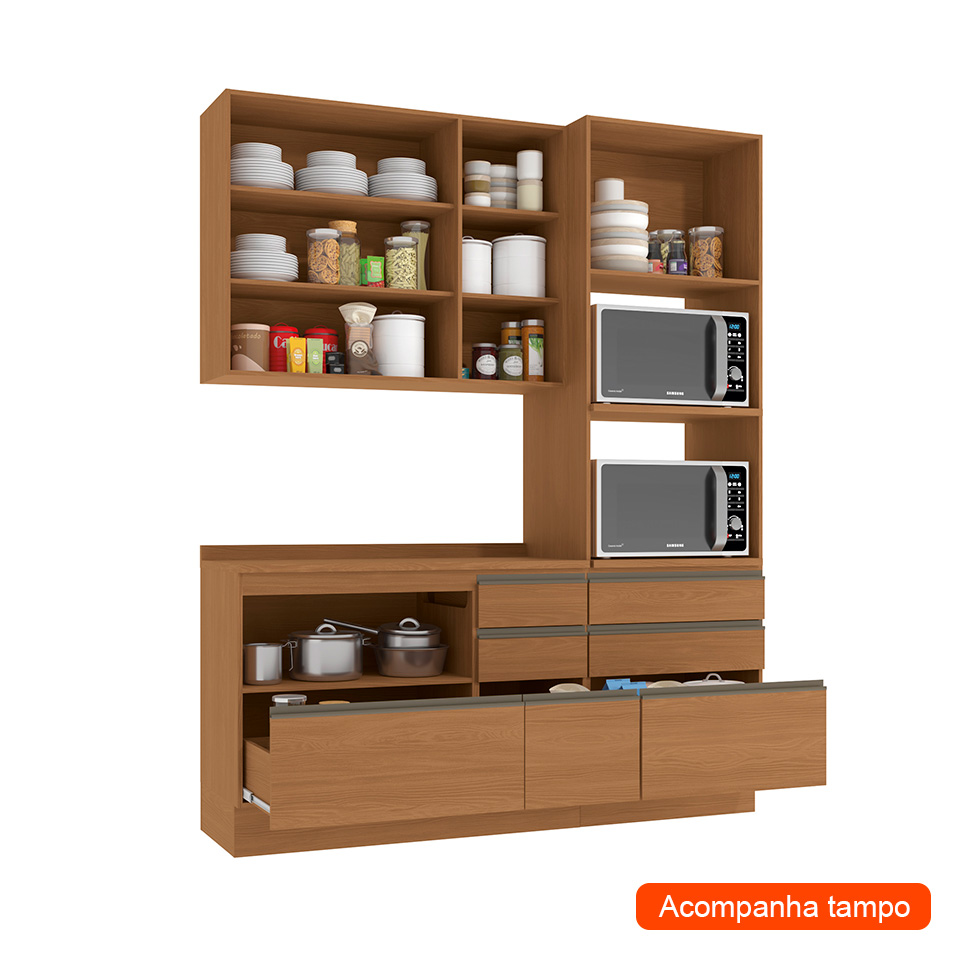 Cozinha Compacta Valence 5 Portas 7 Gavetas Canela