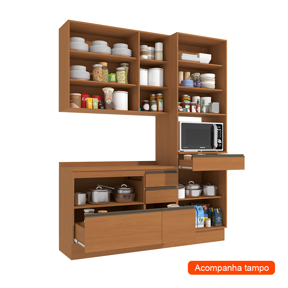 Cozinha Compacta Valence 8 Portas 5 Gavetas Canela