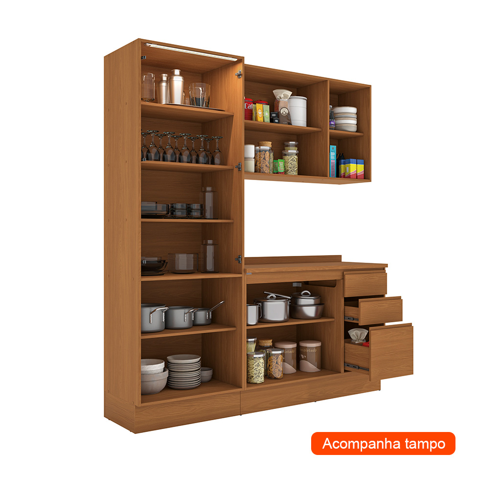 Cozinha Compacta Valence 9 Portas 3 Gavetas Canela