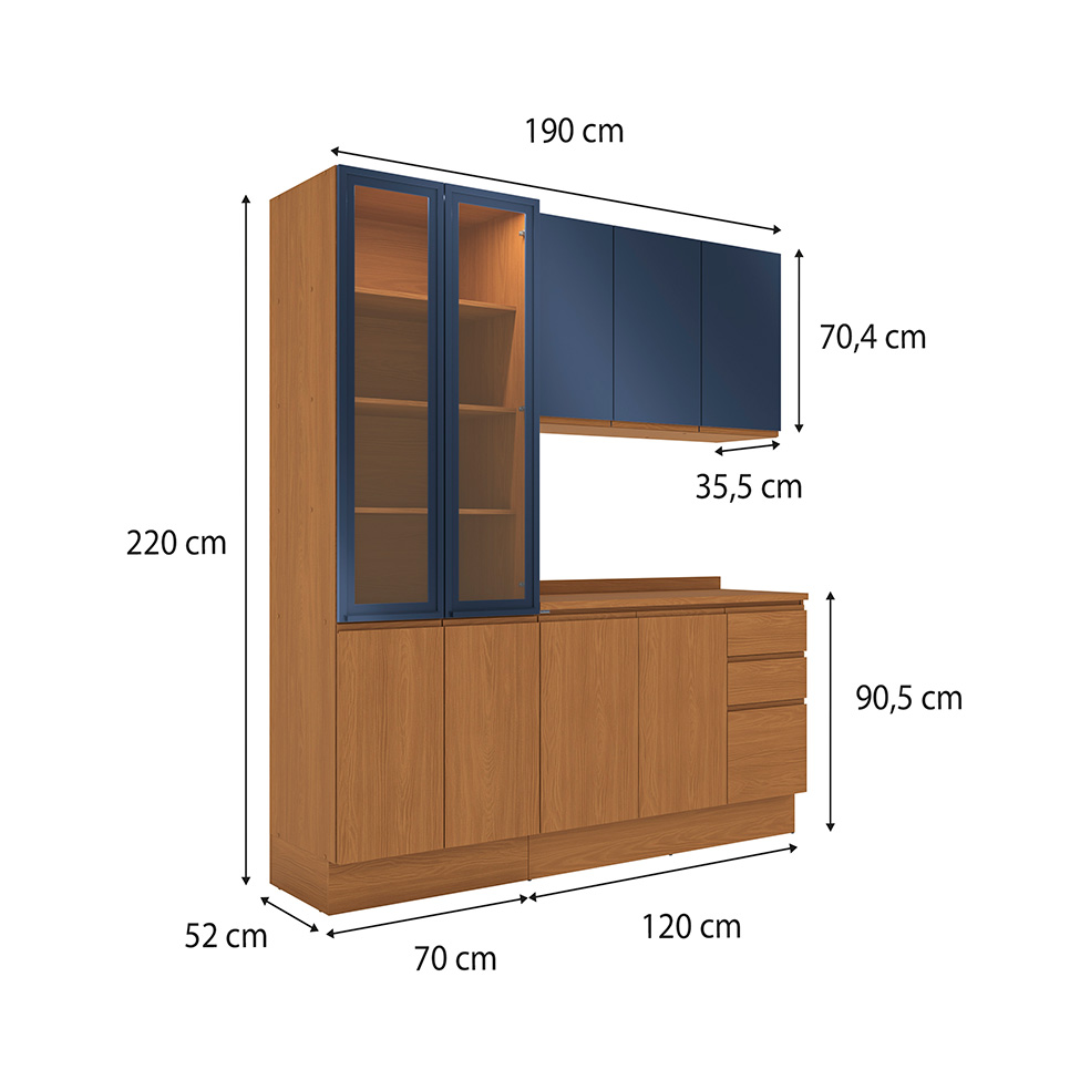 Cozinha Compacta Valence 9 Portas 3 Gavetas Canela e Azul