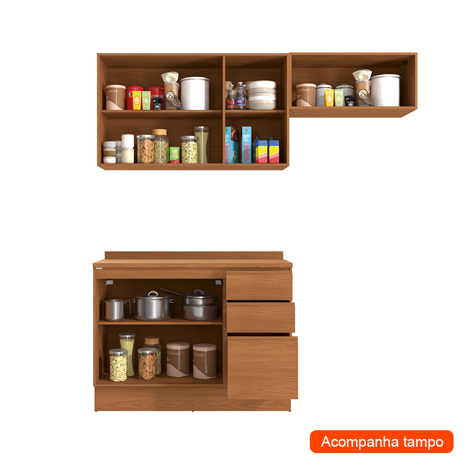 Cozinha Compacta Valence I 6 Portas 3 Gavetas Canela