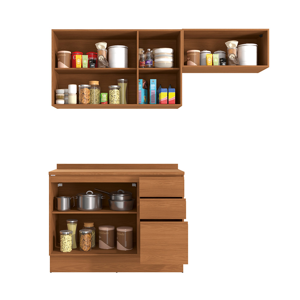 Cozinha Compacta Valence I 6 Portas 3 Gavetas Canela