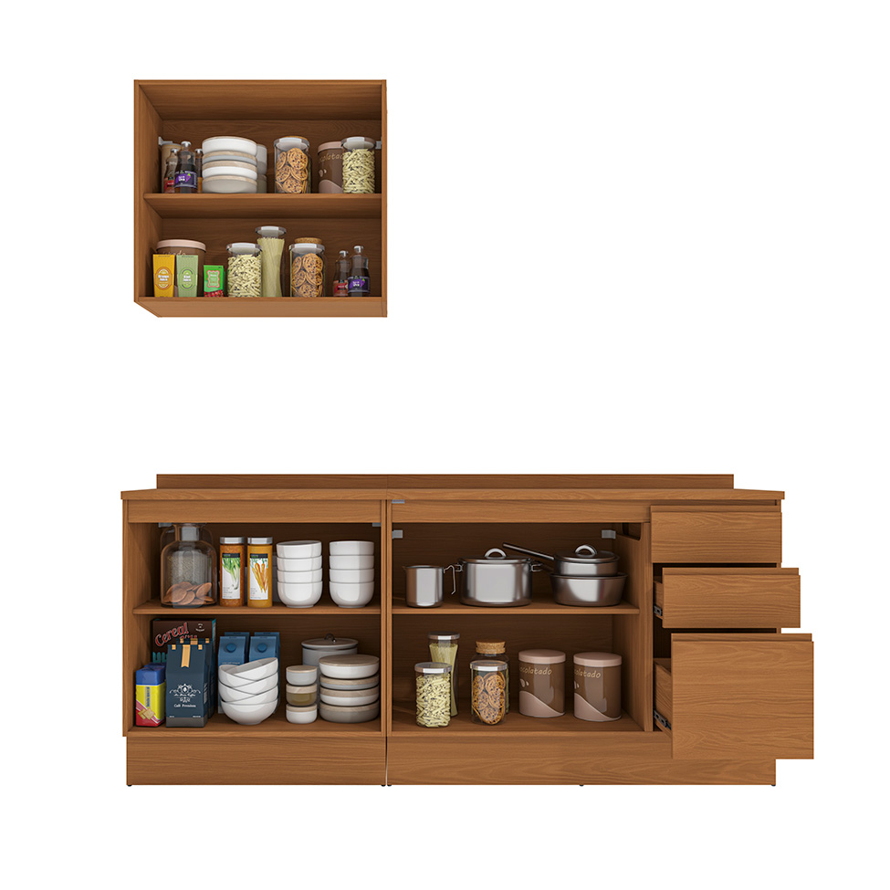 Cozinha Compacta Valence II 6 Portas 3 Gavetas Canela